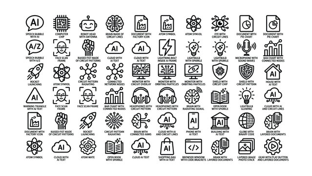Collection of artificial intelligence and technology related icons and symbols  AI concepts