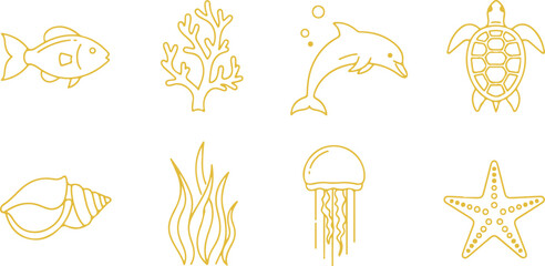 Ocean animals icon set, marine life collection, sea creatures vector icons, underwater wildlife symbols, aquatic animals © CreatAr8