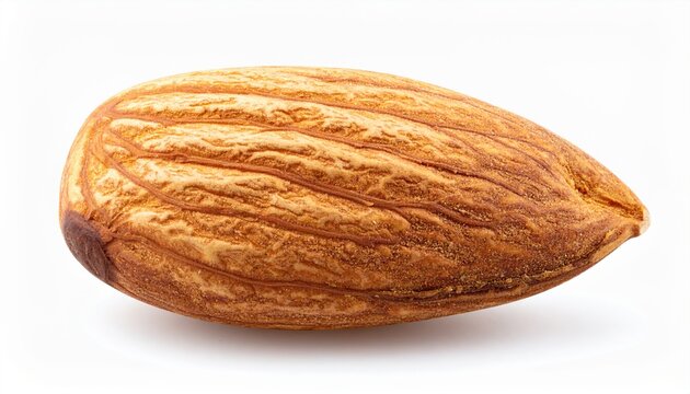 Single almond nut isolated: A single premium whole almond nut with detailed shell texture, isolated on a pure white background.