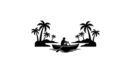 Tropical Island Rowing Boat Silhouette Vector © Zimba