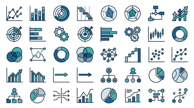 Business Data Charts and Graphs Icon Set