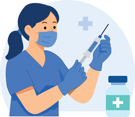 Female nurse preparing a medical injection with a syringe