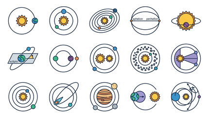 Astronomy and Solar System Orbital Mechanics Icon Set © Kimi