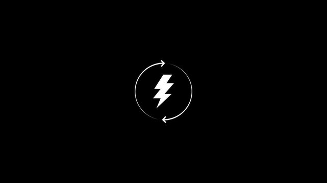 Minimalist lightning bolt loading animation with rotating circular arrows energy