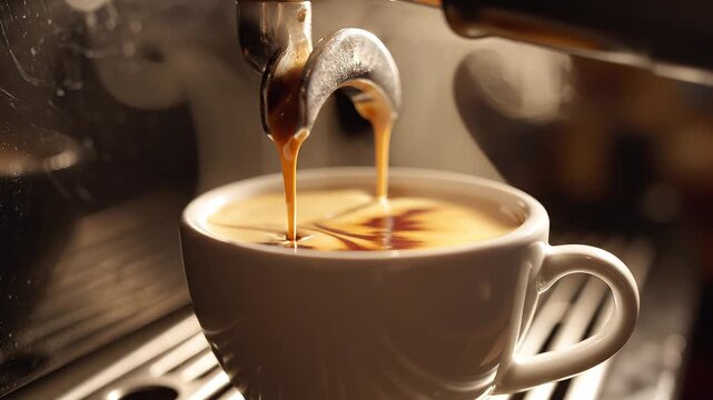 Gourmet dark coffee extraction highlighting thick golden espresso crema
