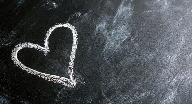 A simple chalk heart drawn on a dark, textured surface