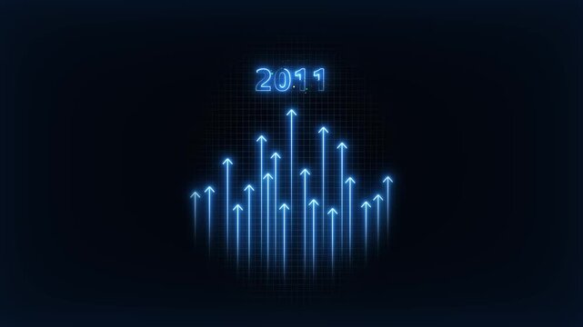Financial growth chart with rising neon arrows and year 2011 digital display business finance statistics