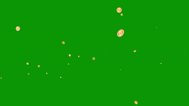 Golden bitcoin coin explosion glitter dynamic Particle effect explosion coins glowing streaks on green background, cryptocurrency promotions, symbolizing wealth, and digital financial technology, 4k