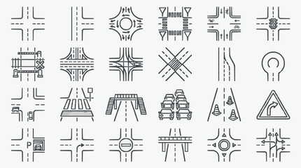 Fototapeta premium Corporate Minimalist Black and White Road Signs and Traffic Symbols Set with high quality professional line art symbols for modern creative design and digital branding projects