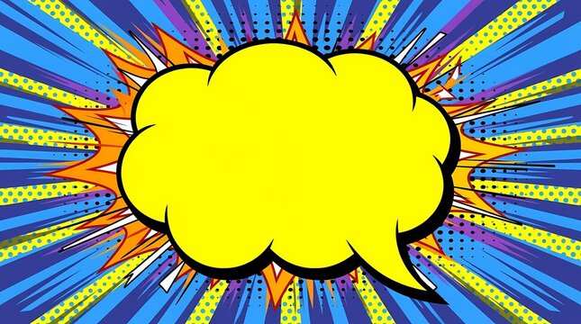 Vibrant comic burst with blank yellow thought cloud.