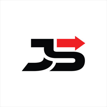 this is a flat logo design that depicts initial JS in black color with red arrow symbolizing moving forward.
