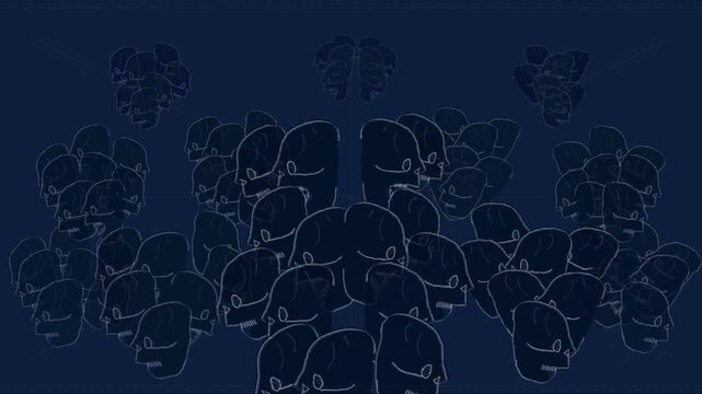 Ghostly spirits and faces shifting on a dark blue background