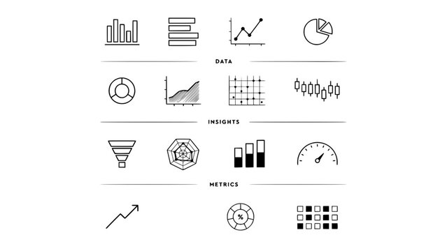 Charts and Graphs Illustrating Data Analysis and Metrics with Various Visual Representations Featuring Insights, Visualization