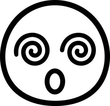 Dizzy Face Emoji Icon, Swirling Eyes, Shocked Expression, Black and White