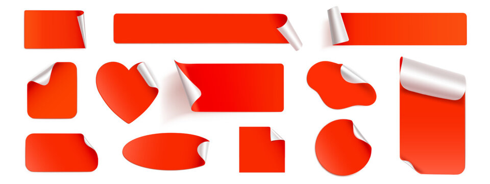 Red stickers, foil or paper patches mockup, labels