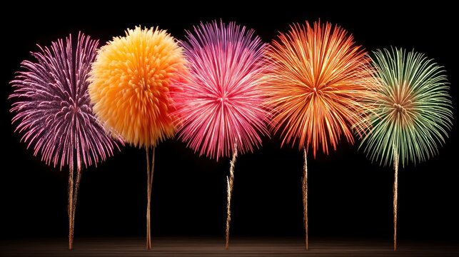 Colorful Fireworks Exploding in Night Sky