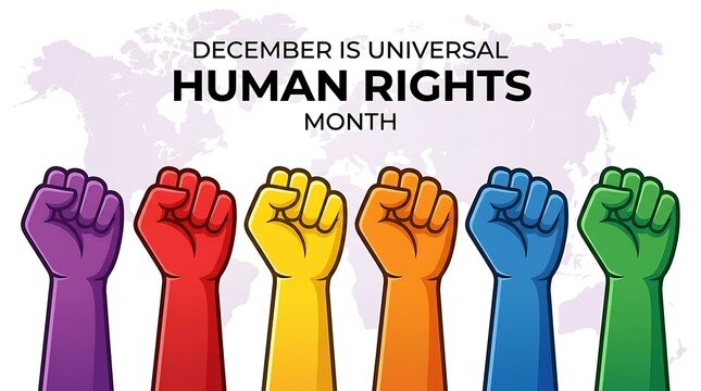 Raised diverse fists symbolizing unity and human rights. Multiracial hands in solidarity for equality and justice. Conceptual illustration for acti...