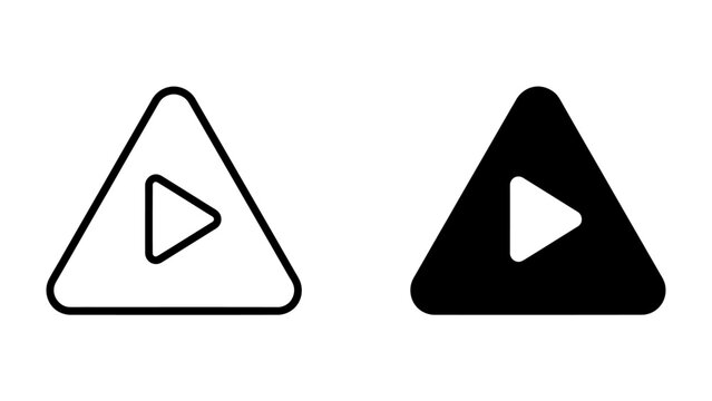 Play Button Icons: A set of two simple triangle play button icons, one outlined in white and the other filled in black, symbolizing media playback and navigation.