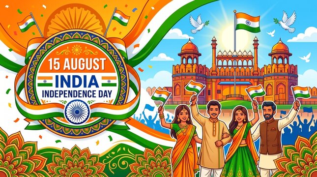 India Independence Day Celebration with Indian Flag and People