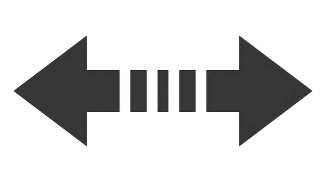Dark grey horizontal arrow icon with a dashed middle section pointing in two opposite directions illustrated on transparent background