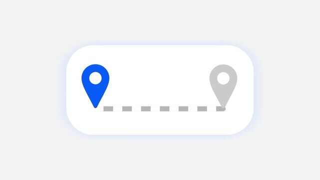 Map location pin icon with a dashed route line connecting a start point and destination shown on a navigation gps travel app screen for modern apps