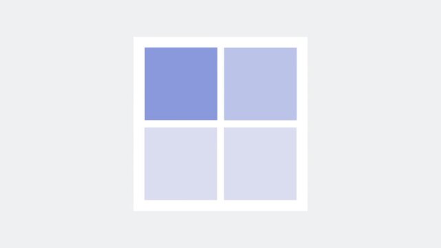 Simple blue grid layout icon showing four equal squares representing a dashboard menu or application interface design element for modern mobile apps