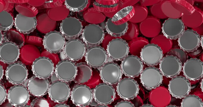 Red bottle caps move horizontally across the screen, creating a dynamic beverage-themed transition. Includes 4K resolution with alpha channel.