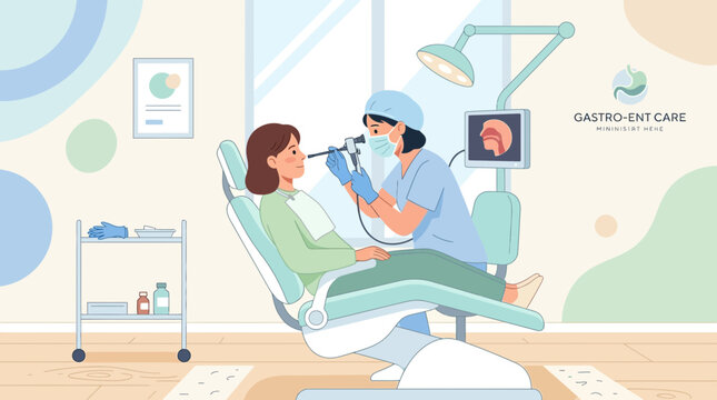 ENT Doctor Examines Patient with Endoscope in Clinic