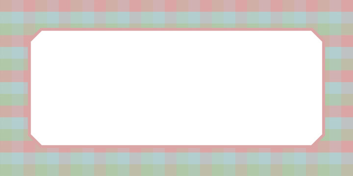Pastel plaid frame background with geometric border and large copy space. Seamless checkered template in soft pink, blue, green, and beige for banners and card