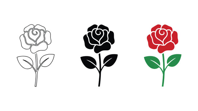 Simple Vector Rose Flower Illustrations Showing Different Color Variations On Transparent Background