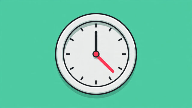 Minimalist wall clock with red second hand and white dial on turquoise background for time management and punctuality