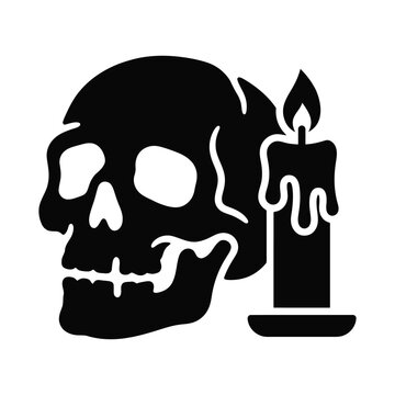 Skull and burning candle silhouette for halloween and death themes.