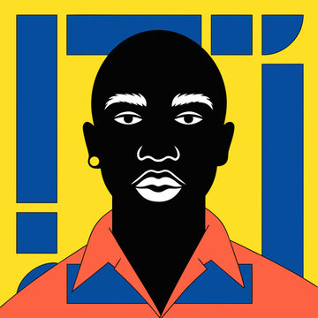 Portrait of a bald man with a stylish dark goatee beard, set against a modern yellow and blue geometric background.
