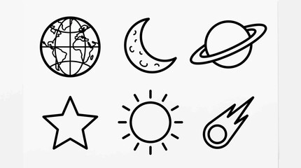 Minimalist space and astronomy line art icon set on white background © Mehedi Hasan