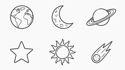Set of Linear Space and Celestial Body Icons Featuring Planets and Stars © Mehedi Hasan