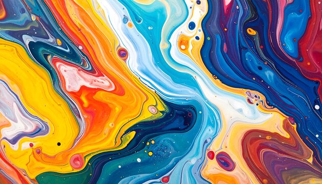 Vibrant abstract acrylic pouring art background. Colorful fluid marble texture with swirls.