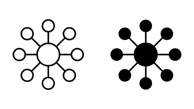 Radial Connection Icon Set: Two simple graphic icons representing connection or network structures, one in black and white, the other solid black.