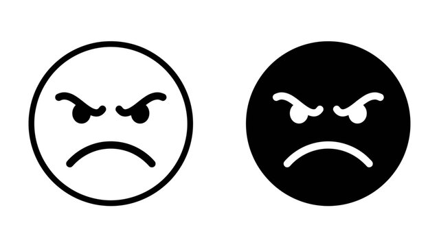 Angry Faces: A simple graphic representation of an angry face in both black and white, conveying strong negative emotion.