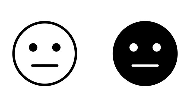 Neutral Expression Faces: Two simple, stylized faces representing a neutral or indifferent emotion, one outlined in black on white, the other solid black with white eyes and mouth.