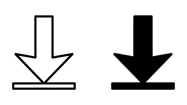 Download Icon Set: A graphic representation of a download icon, shown in both outline and solid black, indicating the action of transferring data or files.