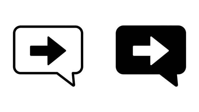 Chat Bubbles with Arrow Icons: Two chat bubble icons, one outlined in black and white and the other filled black with a white arrow, symbolizing communication, messaging, or sending information.