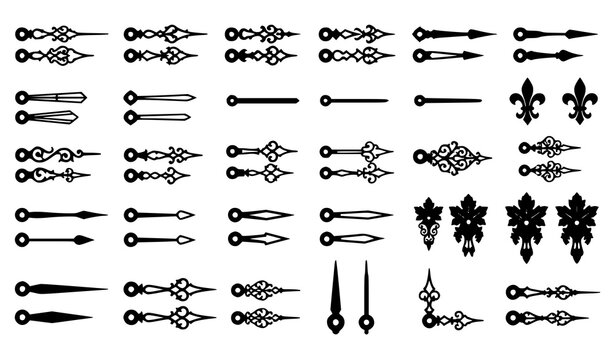 Ornate Clock Hands Vector Collection with Vintage and Decorative Timepiece Designs