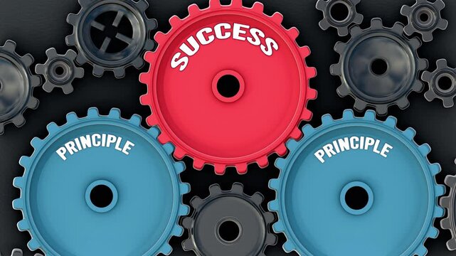 Principle powers success. It's the driving force that turn Success into reality. Principle sets success in motion. Engine gears metaphor. Made for humans by humans, no AI