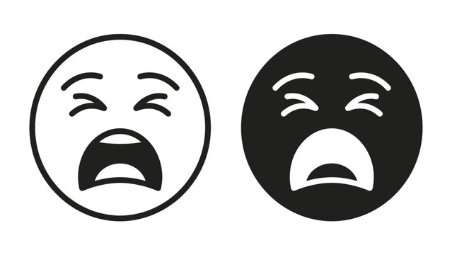 Sad Emoticon Duo: A graphic representation of two crying or sad emoticons, one in black and white outline and the other in solid black, conveying a universal feeling of unhappiness or distress.