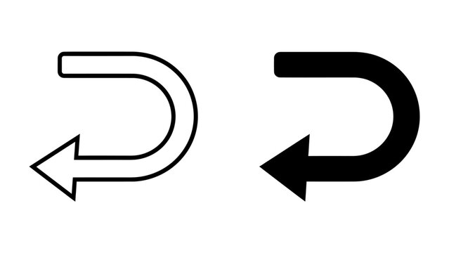 Undo Symbol Vector: Two graphic representations of the undo symbol, one outlined and one solid black, signifying a return or reversal action.