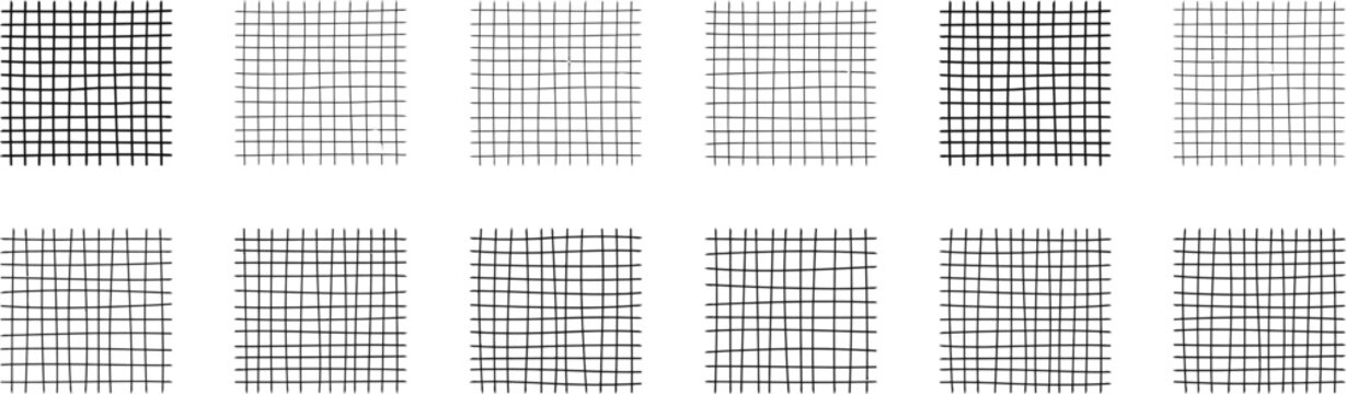 Black grid patterns on white background with varying line thickness