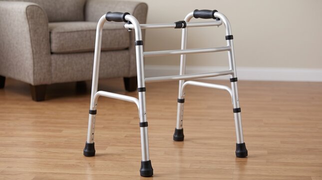 Aluminum metal walker indoors for senior mobility support