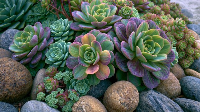 Succulent plants grow in San Diego, California, USA.