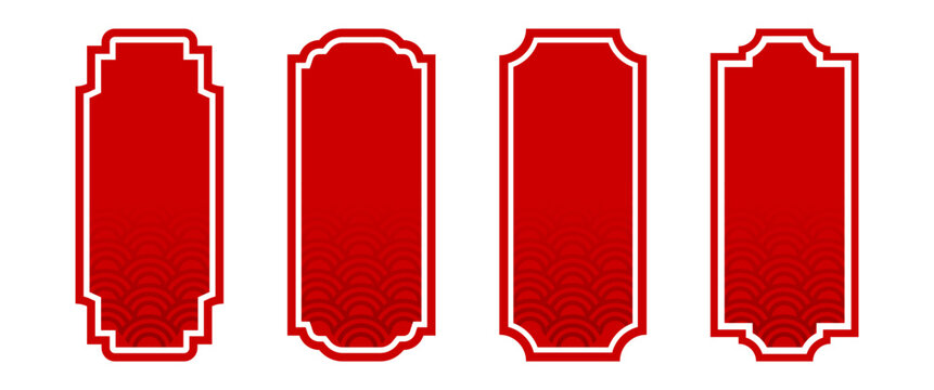 Red Oriental Badge and Frame Illustration Collection with Traditional Chinese Label Borders for Packaging Branding and Templates