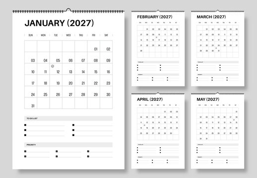 2027 Printable Wall Calendar Planner Template